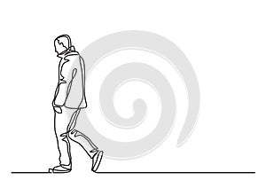 Continuous line drawing of lonely walking man