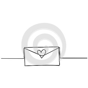 Continuous line drawing. Love letter with heart. Valentine`s day. handdrawn doodle style