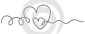 Continuous line drawing of love sign with two hearts embracing simple design on white background