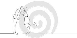 Continuous line drawing of lovers with minimalist design. A concept of romantic couple kissing fall in love isolated on white