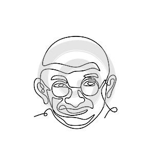 Continuous line drawing of Mahatma Gandhi. The leader of the Indian independence movement in British-ruled India. A man who