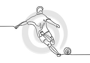 Continuous line drawing of a man kick a ball minimalism of football soccer player