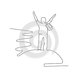 continuous line drawing of man raising up hands. isolated sketch drawing of man raising up hands line concept. outline thin stroke