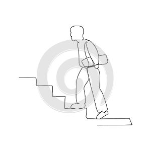continuous line drawing of man walkin up stairs. isolated sketch drawing of man walkin up stairs line concept. outline thin stroke photo