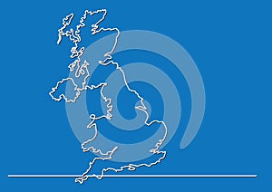 Continuous line drawing - map of Great Britain