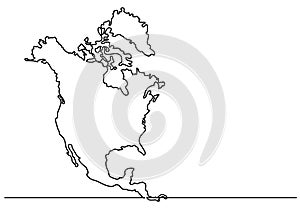 Continuous line drawing - map of North America