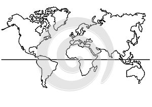 Continuous line drawing - map of world map
