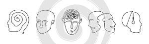 Continuous line drawing mental disorder vector icons