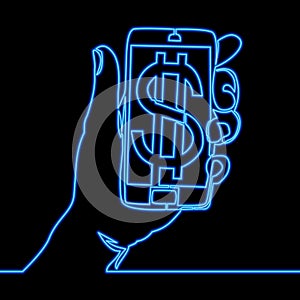 Continuous line drawing Mobile banking neon