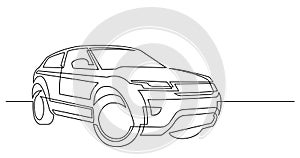 Continuous line drawing of modern powerful luxury suv car photo