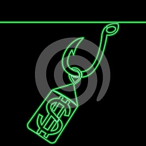 Continuous line drawing Money bait and money trap business icon neon glow vector illustration concept