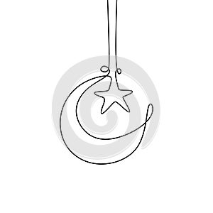 continuous line drawing of moon and star for ramadan kareem