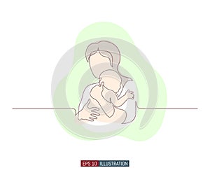 Continuous line drawing of mother and child. Abstract mom and baby silhouette. Vector illustration.