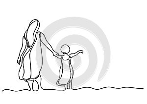 Continuous line drawing of mother and child in the sea