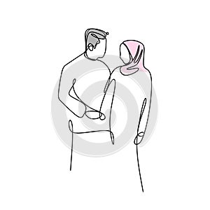 continuous line drawing of muslim couple