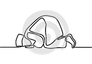 Continuous line drawing muslim prayer doing sujud or sajdah with minimalist design isolated in one white background photo