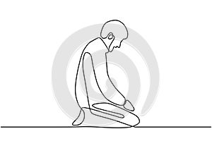 Continuous line drawing muslim prayer. Person doing Salah, Salaah or Salat is the second of the Five Pillars in the Islamic faith photo