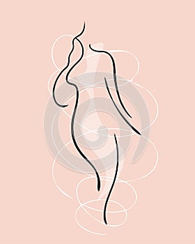 continuous line drawing of naked women legs in high heels. One line drawing abstract feet with shoes. Modern continuous