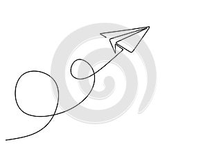 Continuous line drawing of paper airplane. Concept of plane flying symbol of creativity and freedom