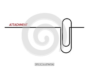 Continuous line drawing of paper clip. Attach icon. Vector illustration.