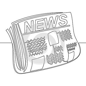 Continuous line drawing paper newspaper icon vector illustration concept