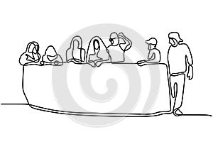 Continuous line drawing people holding a protest sign. People`s aspirations. Protest or revolution concept. Vector illustration