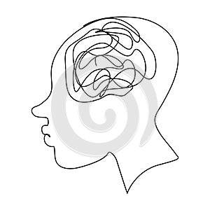 continuous line drawing of people who are confused about their mental health, concepts, problems, failures, and grief photo