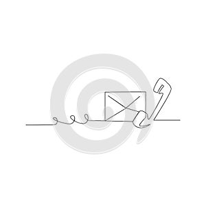continuous line drawing of phone and mail. isolated sketch drawing of phone and mail line concept. outline thin stroke vector