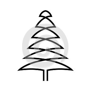 Continuous line drawing of pine. Fir-tree. Black isolated on white background. Hand drawn christmas tree vector