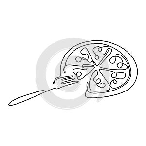 Continuous line drawing of pizza food minimalism design vector illustration