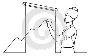 Continuous line drawing of presenter drawing increasing diagram