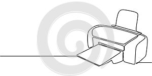 Continuous Line Drawing of Printer Ejecting Paper Minimalist Office Concept Vector Illustration