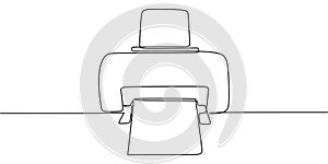 Continuous Line Drawing of Printer Ejecting Paper Minimalist Office Concept Vector Illustration