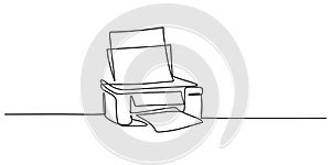 Continuous Line Drawing of Printer Ejecting Paper Minimalist Office Concept Vector Illustration