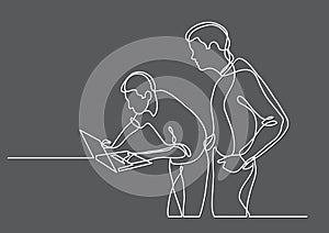 Continuous line drawing of programmers working together