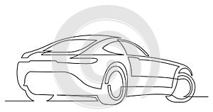 Continuous line drawing of rear view of modern powerful sport car