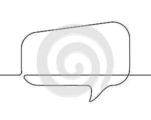 Continuous line drawing of rectangular speech bubble, Black and white vector minimalistic linear illustration