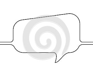 Continuous line drawing of rectangular speech bubble, Black and white vector minimalistic linear illustration