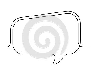 Continuous line drawing of rectangular speech bubble, Black and white vector minimalistic linear illustration