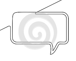 Continuous line drawing of rectangular speech bubble, Black and white vector minimalistic linear illustration
