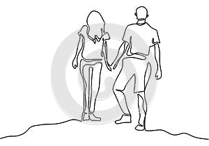 Continuous line drawing. Romantic couple holding hands. Lovers theme concept design. One hand drawn minimalism. Metaphor of love