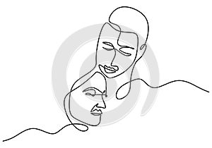 Continuous line drawing. Romantic couple. Lovers theme concept design. Minimalism emotional hand drawn of man and girl. Good for