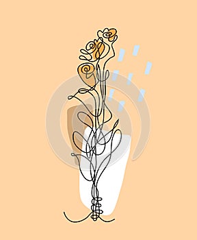 Continuous line drawing of rose flowers, hand drawn vector one line continuous drawing of flowers isolated on abstract background