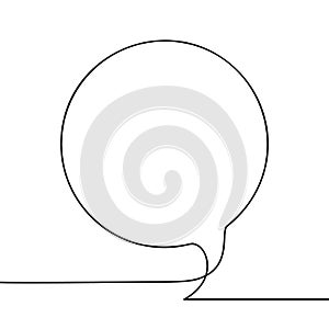 Continuous line drawing of round speech bubble, Black and white vector minimalistic linear illustration