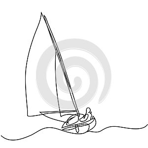 Continuous line drawing of sailboat with captain