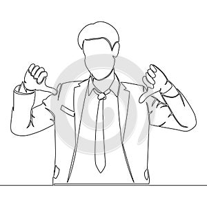 Continuous line drawing Self-promotion Businessman pointing at himself icon vector illustration concept