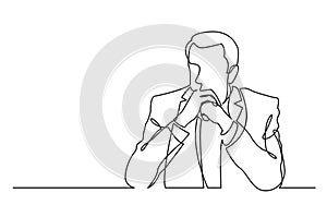 Continuous line drawing of seriously thinking man