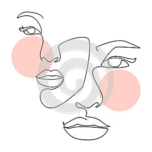 Continuous line, drawing of set faces and hairstyle, fashion concept, woman beauty minimalist, vector illustration for t-shirt, sl