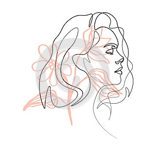 Continuous line, drawing of set faces and hairstyle, fashion concept, woman beauty minimalist, vector illustration for t-shirt, sl