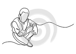 Continuous line drawing of sitting man